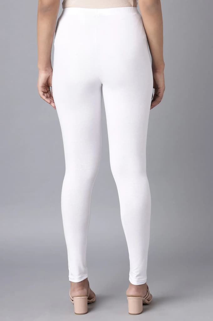 Elleven Women's White Solid Cotton Lycra Skinny Fit Ankle Length High Rise Leggings — photo 2