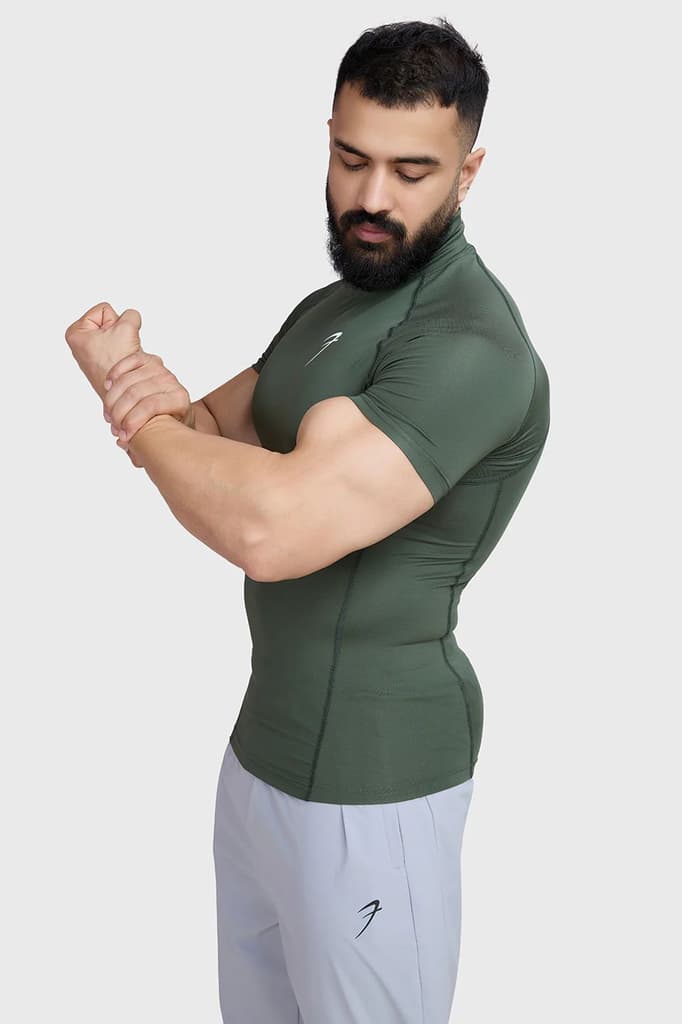 High Neck Compression T-shirt Olive — photo 5