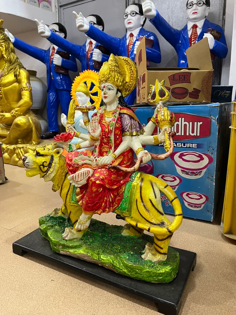 Hindu Goddess Statue | Sculpture | Bronze | Gold, Red, Yellow, Green