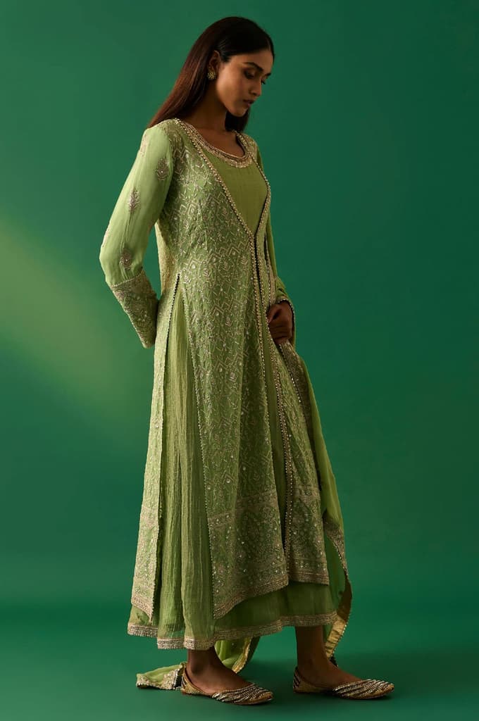 Green Embroidered Anarkali Dress with Churidar and Dupatta Set — photo 5
