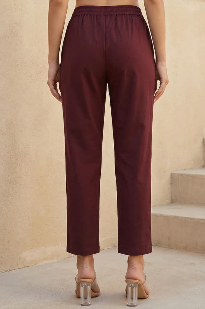 Maroon Solid Rayon Straight Fit Pants — photo 5