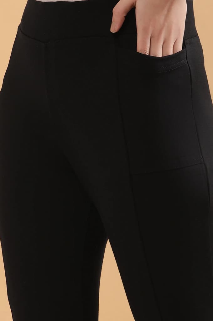 Black Solid Flared Pants With Elasticated Waist — photo 8