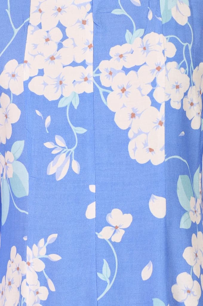 Blue Floral Printed Cotton Flax Flared Kurta — photo 3