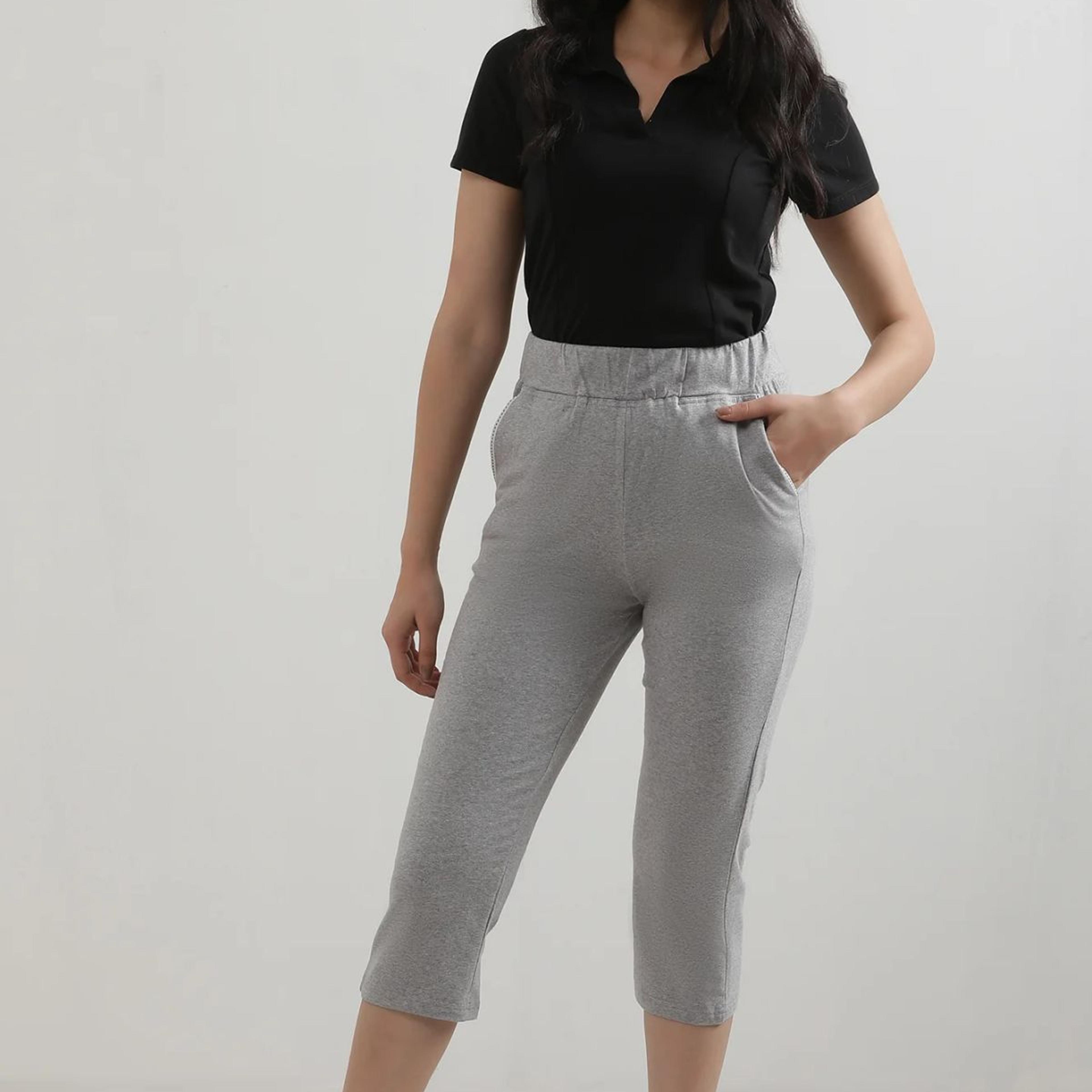 Grey Solid Straight Fit Cotton Culottes With Slip On Closure