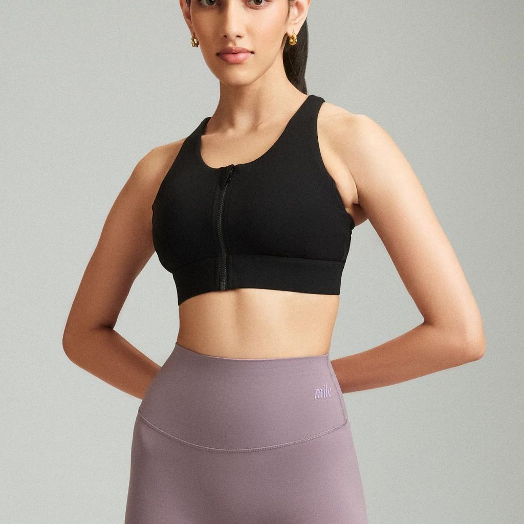 Black LevelUp Front Zip Sports Bra