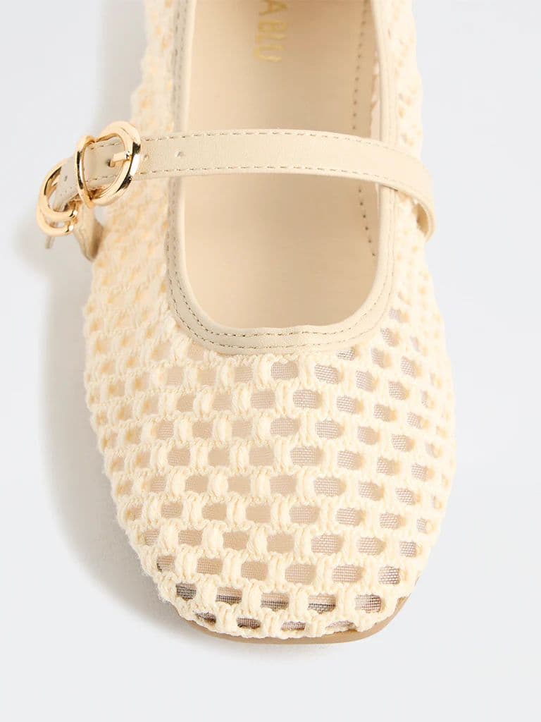 LUNA BLU Cream Crochet-Textured Mary Jane Shoes — photo 4