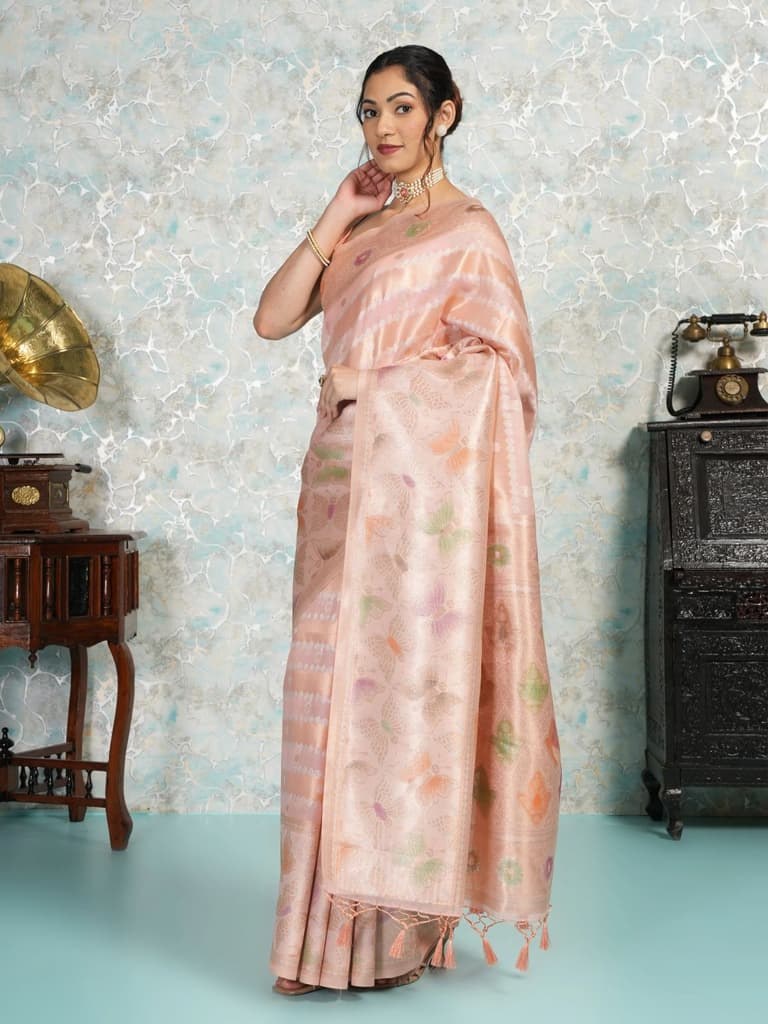 Mimosa Women's Woven Design Banarasi Style Art Silk Saree With Blouse Piece : SA00002065PNKFREE — photo 3