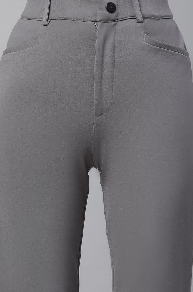 Grey Solid Slim Fit Pants With Front Zip — photo 7