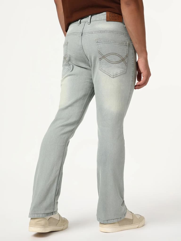 Men's Ice Grey Bootcut Fit Mid Rise Heavy Washed Jeans Stretchable — photo 3