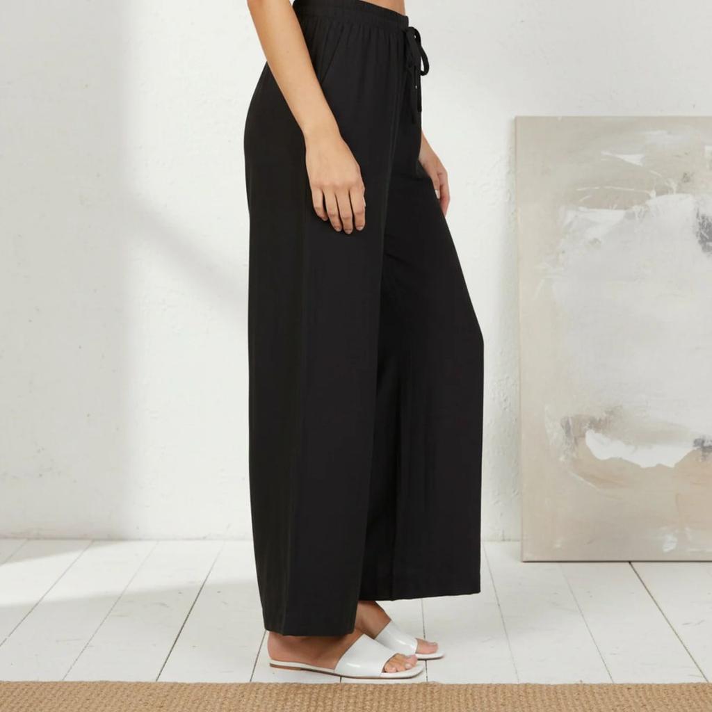 Black Solid Rayon Relaxed Fit Rayon Blend Flared Pants — photo 5