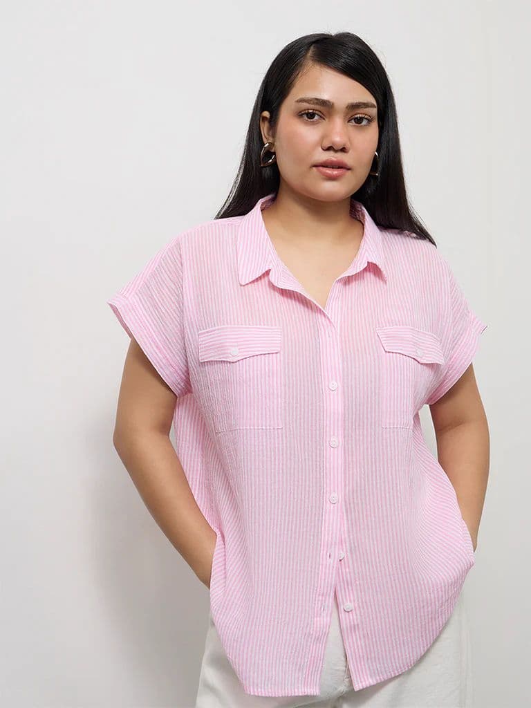 Gia Pink Striped Cotton Shirt