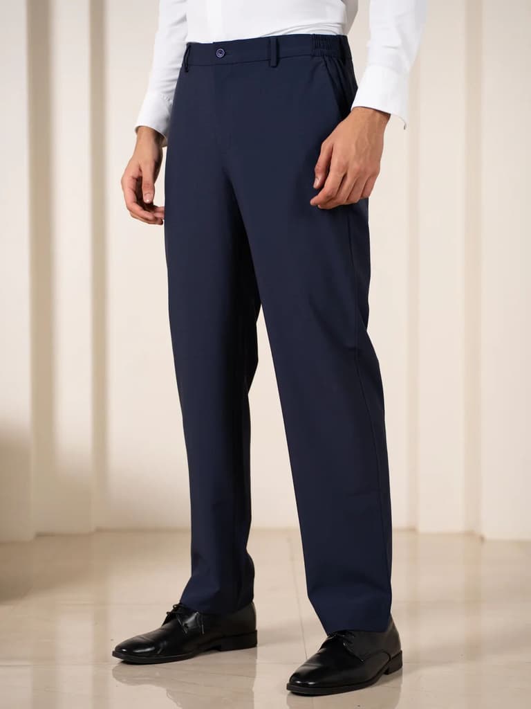 Uplift Navy 247 Relaxed Fit Smart Formal Trousers — photo 4
