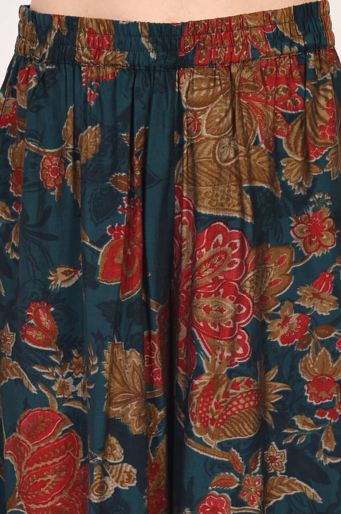 Teal Floral Printed Embellished A-Line Kurta with Flared Pant and Dupatta Set — photo 8