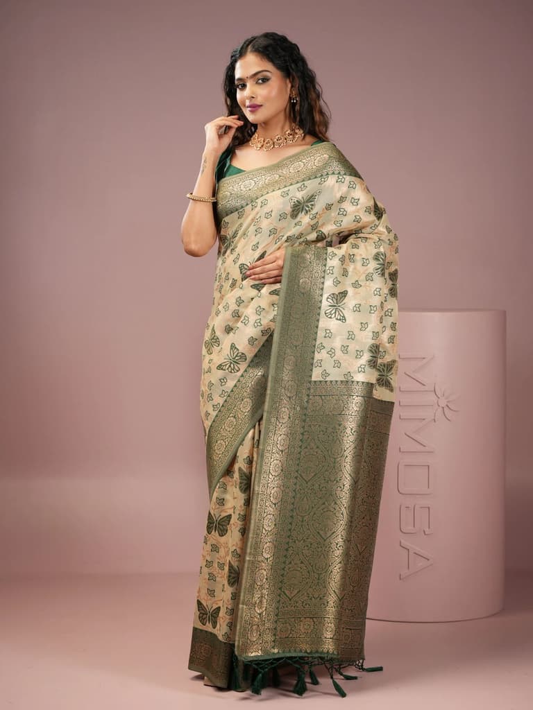 Mimosa Women's Woven Design Banarasi Style Art Silk Saree With Blouse Piece : SA00002000GRNFREE — photo 3