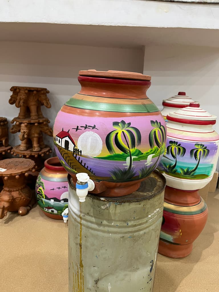 Vase with Painting of Palm Trees | Decorative | Ceramic | Multi-colored