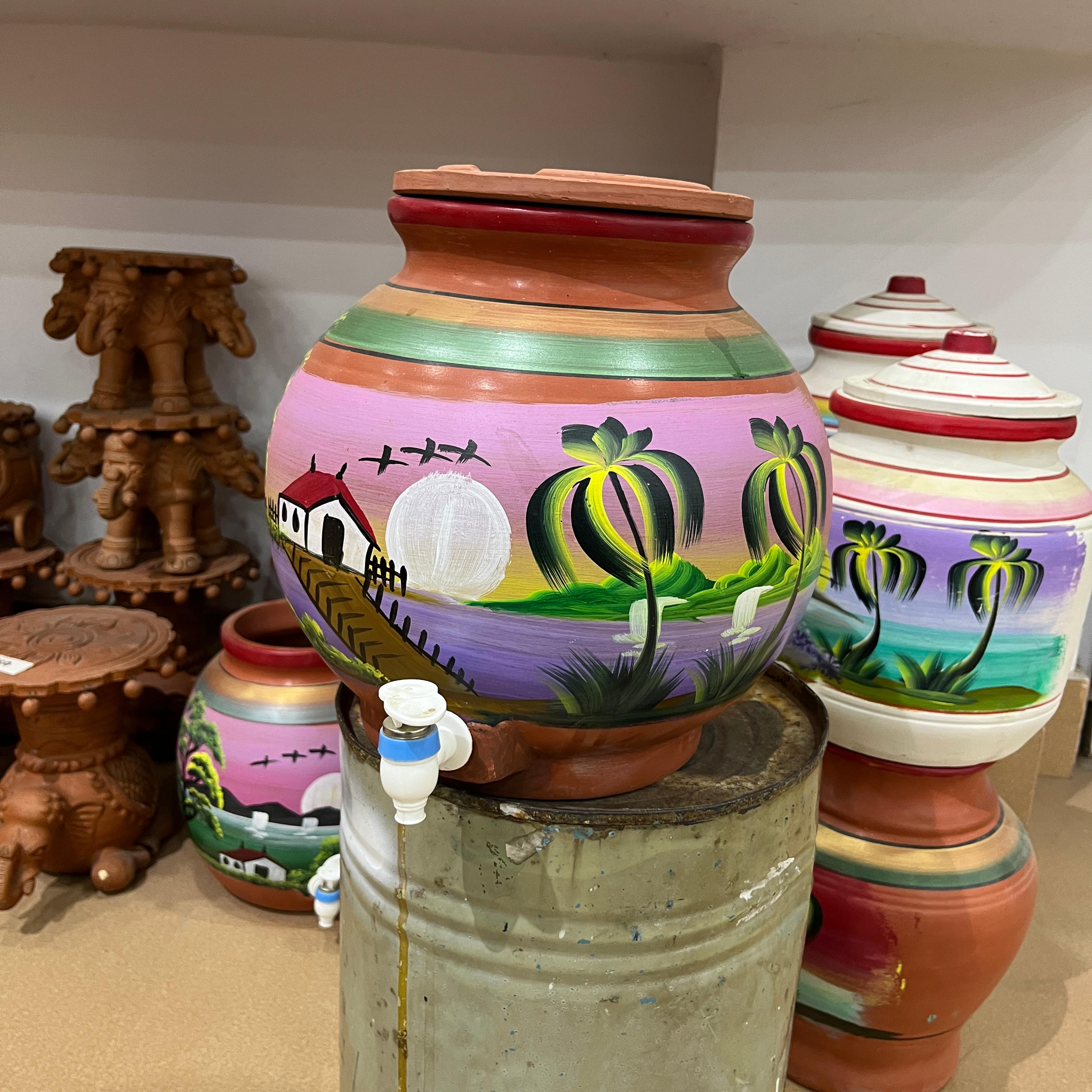 Vase with Painting of Palm Trees | Decorative | Ceramic | Multi-colored