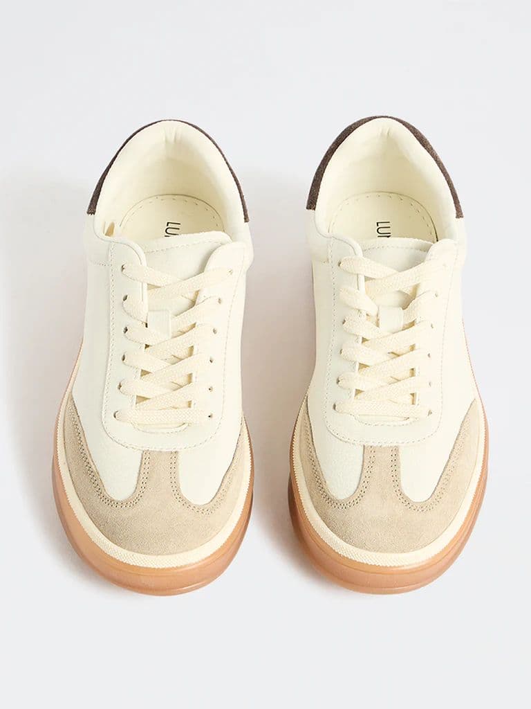 LUNA BLU Cream Colour-Blocked Lace-Up Sneakers — photo 3