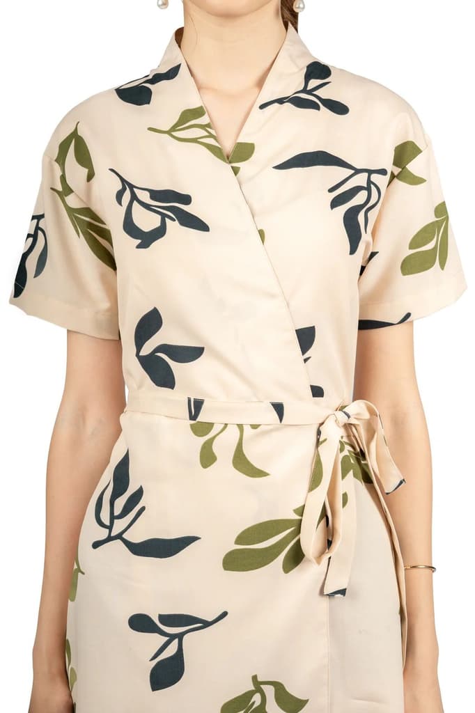 Beige Tropical Print Midi Dress — photo 7