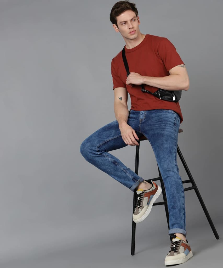 Men's Blue Slim Fit Washed Jeans Stretchable — photo 4