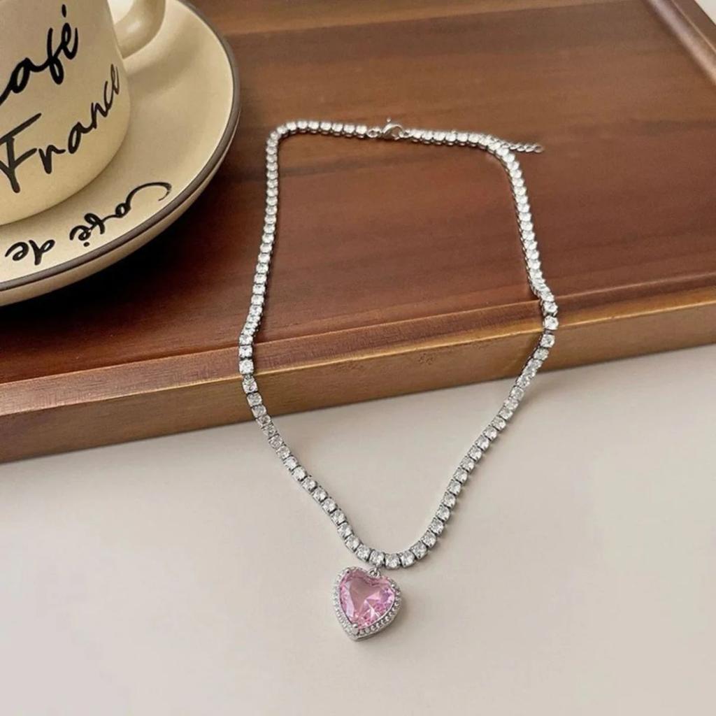 Pink Heart Crystal Pendant Necklace — photo 4