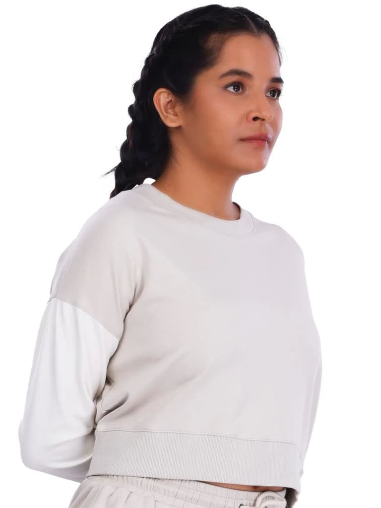 Ecru & White Colourblock Crop Sweatshirt — photo 5
