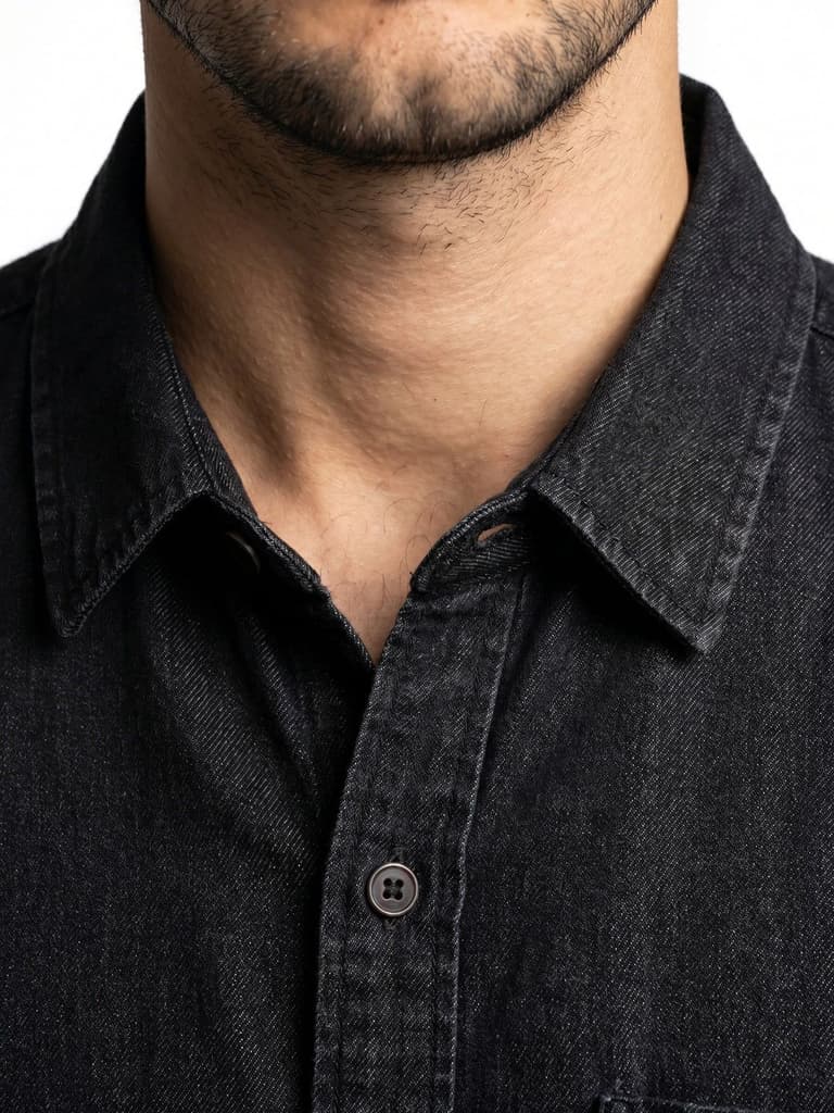 Men's Black Oversized Fit Half Sleeve Solid Casual Denim Shirt — photo 6