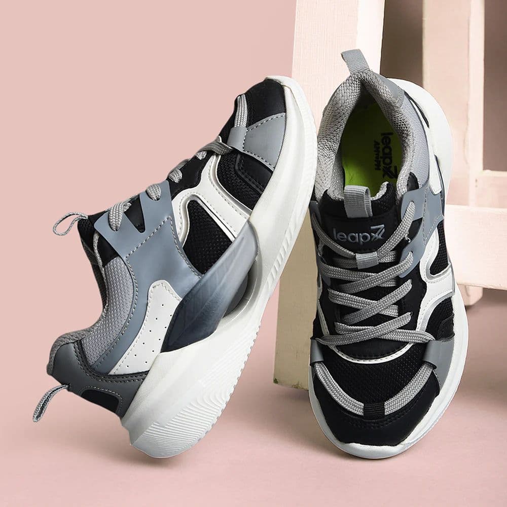 Leap7x Light Grey Sports Lacing Running Shoes For Kids GAMEON-2EL By Liberty — photo 4