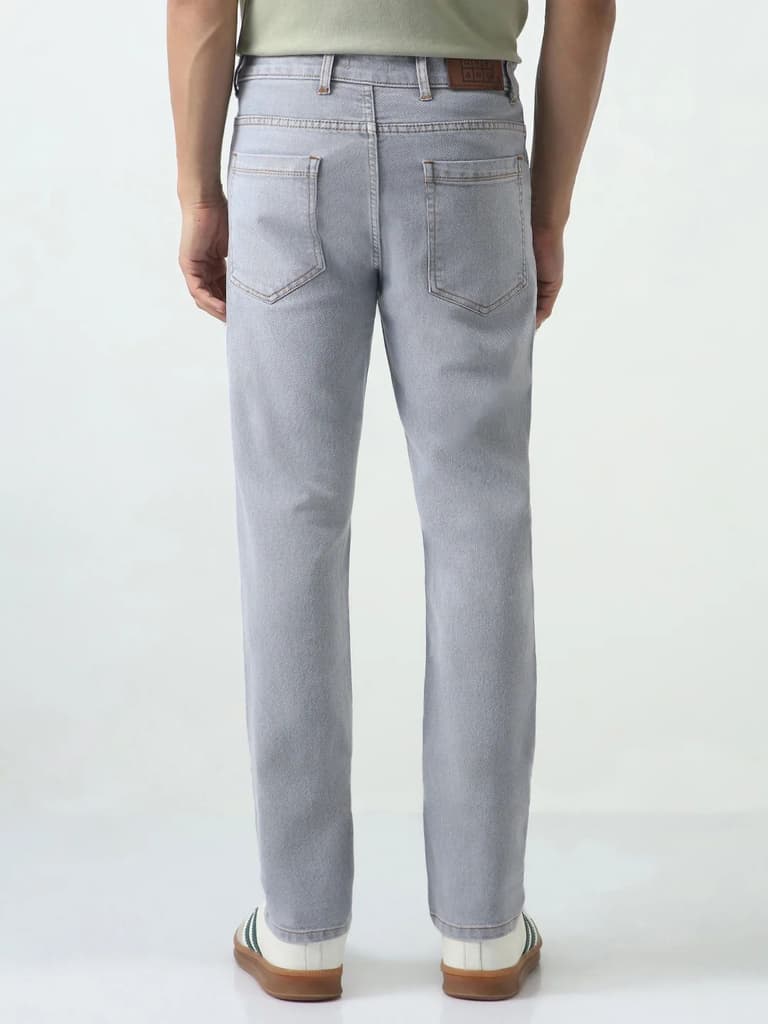Men's Light Grey Slim Fit Washed Denim Jeans Stretchable — photo 3