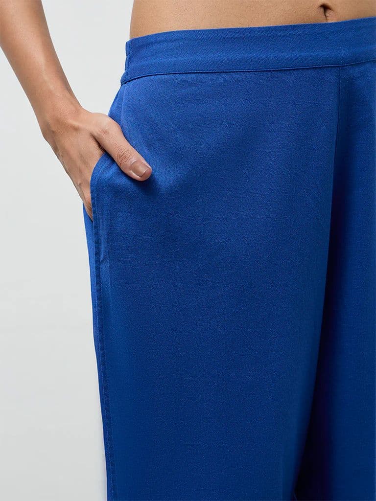 Utsa Indigo Solid Cotton-Blend Pants — photo 3
