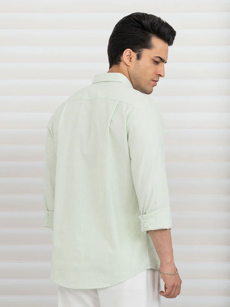 Shirts for Men in Light Green | Stripe Oxford Full Sleeve Shirt — photo 3