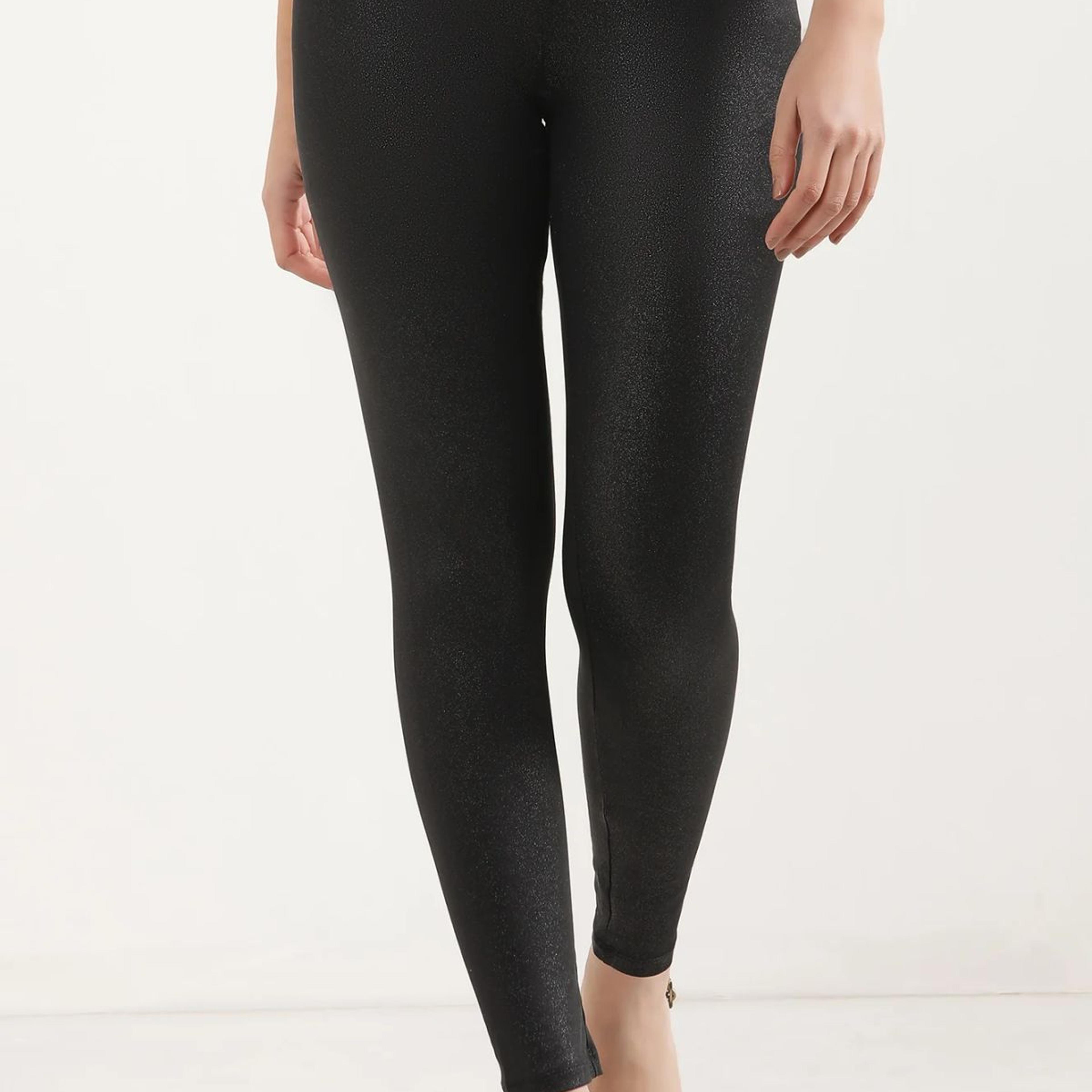 Black Solid Skinny Fit Tights With Elasticated Waist