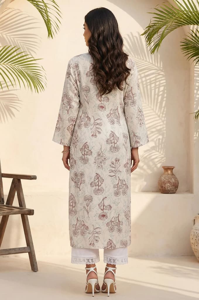 Off White Floral Printed Rayon Straight Kurta — photo 4