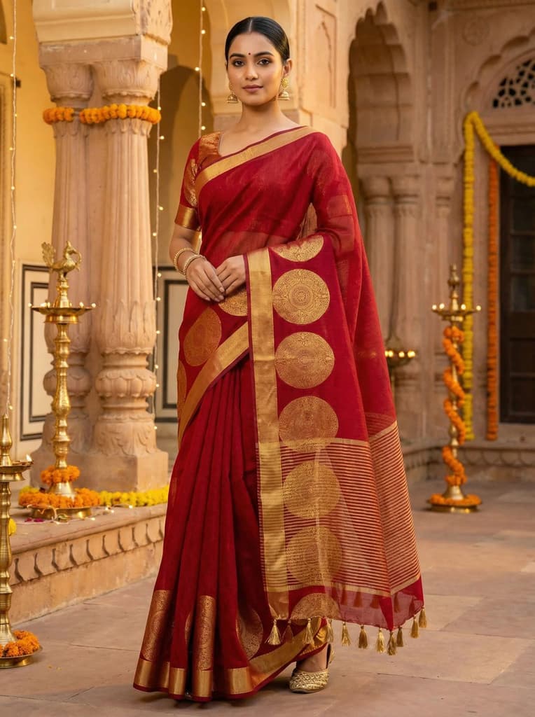 MIMOSA Women's Woven Design Kanjivaram Style Art Silk Saree with Blouse Piece - Maroon ( SA00003148MRFREE ) — Default Title