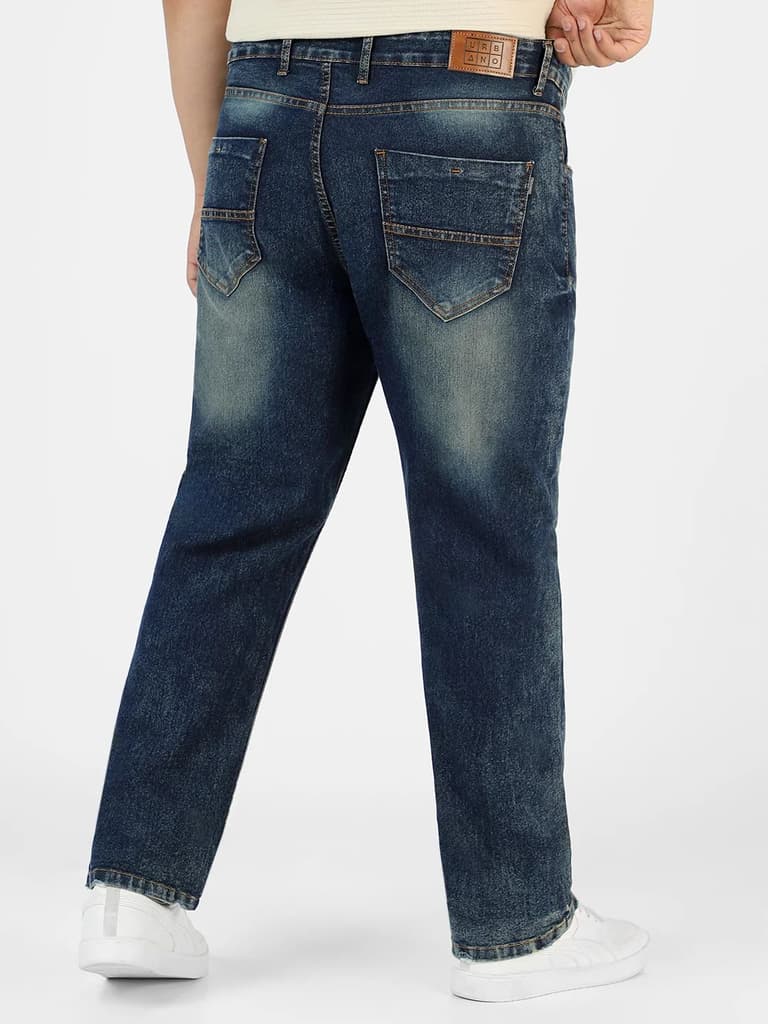 Plus Men's Dark Blue Regular Fit Washed Jeans Stretchable — photo 3