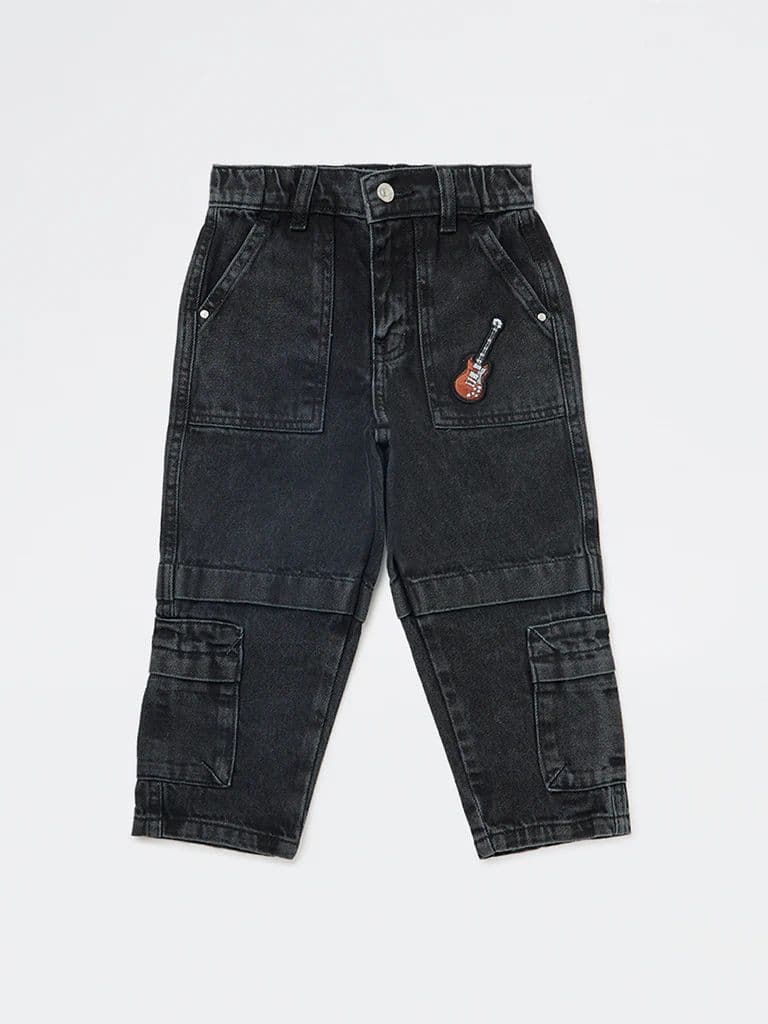 HOP Kids Boys Charcoal Mid-Rise Relaxed-Fit Jeans — photo 3