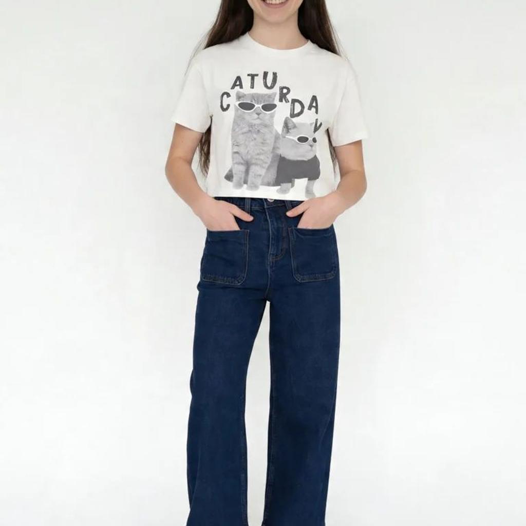 Y&F Kids Girls Dark Blue Wide Leg Jeans