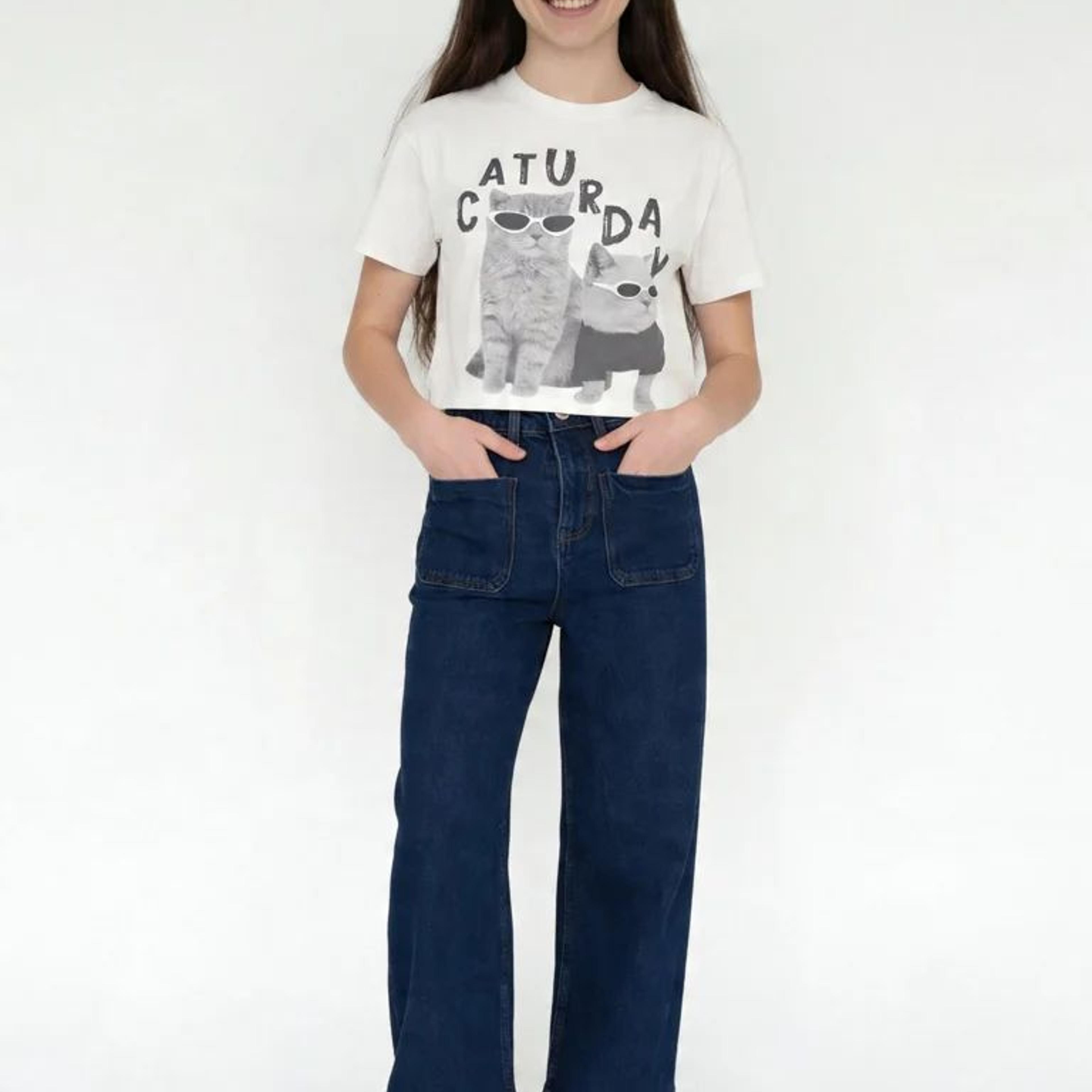 Y&F Kids Girls Dark Blue Wide Leg Jeans