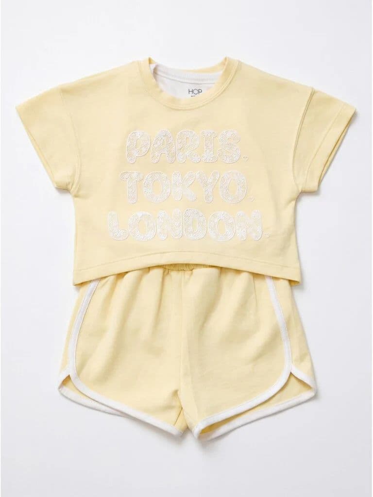 HOP Kids Girls Butter Yellow Graphic Print T-Shirt and Shorts Set — photo 3