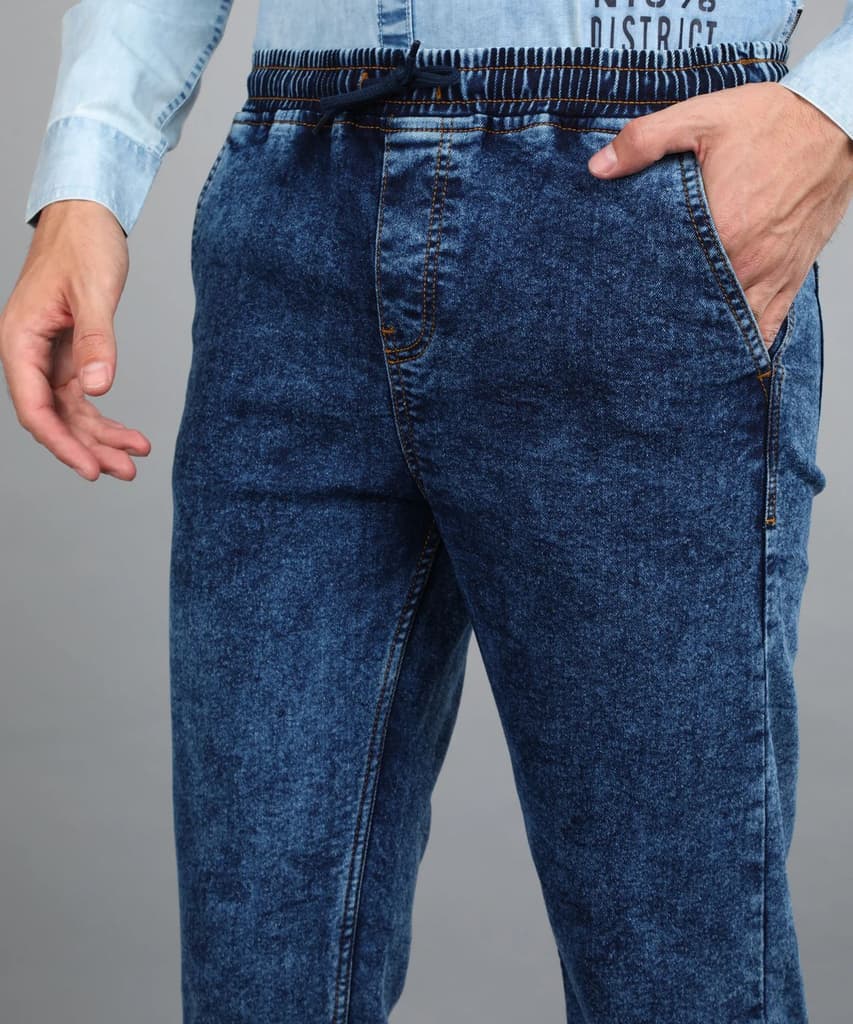 Men's Dark Blue Regular Fit Washed Jogger Jeans Stretchable — photo 6