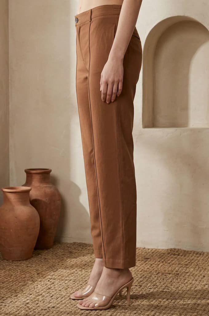 Brown Solid Rayon Straight Fit Ankle Length Pants — photo 2