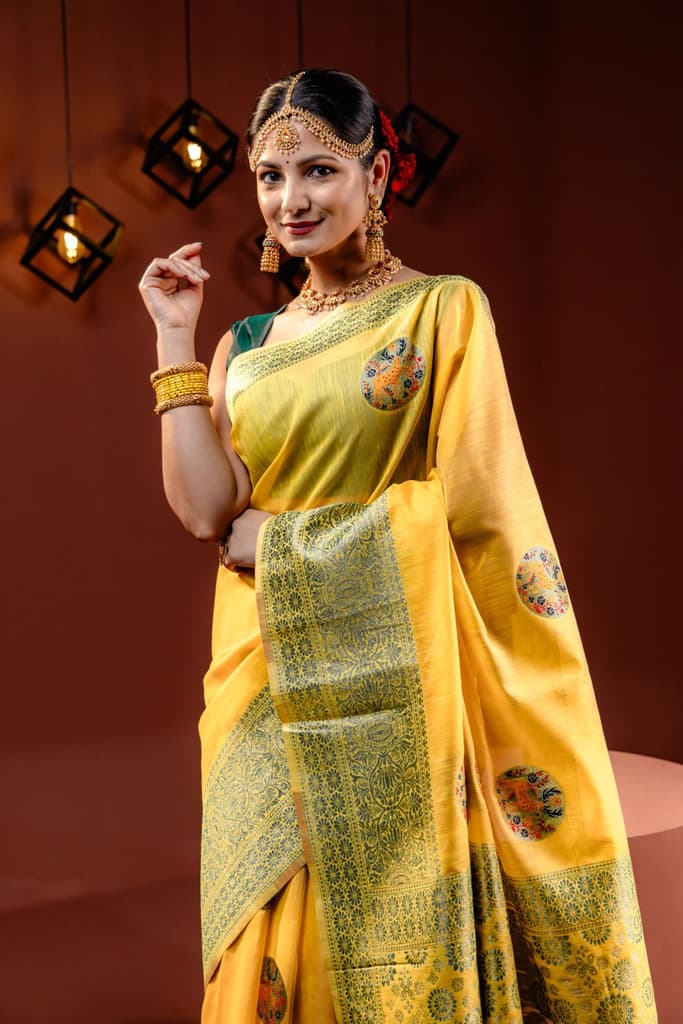 Mimosa Women's Woven Design Banarasi Style Art Silk Saree With Blouse Piece : SA00001758GDFREE — photo 3