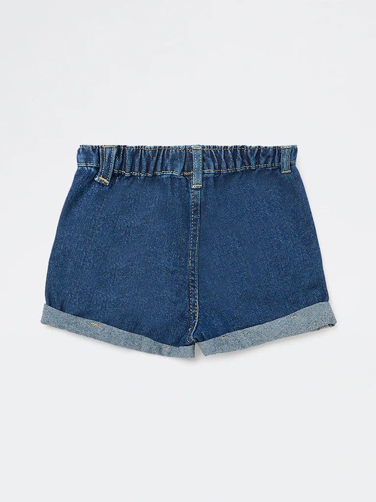 HOP Kids Girls Dark Blue High-Rise Denim Shorts — photo 4