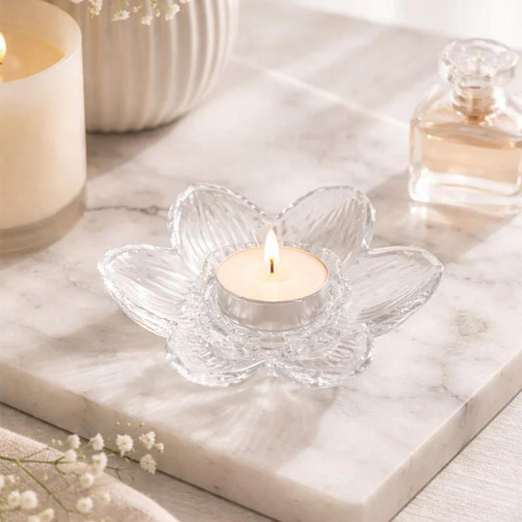 Westside Home Clear Glass Flower Tealight Candle Holder