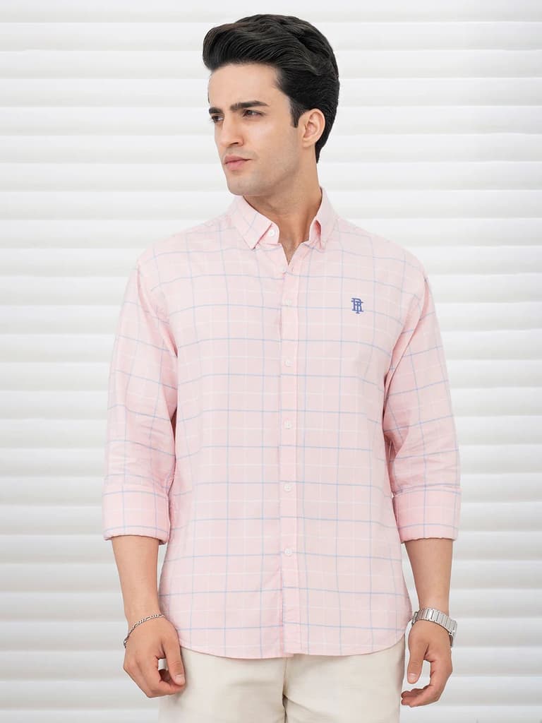 Shirts for Men in Olive | Cotton Blend Full Sleeve Shirt — S / Pink