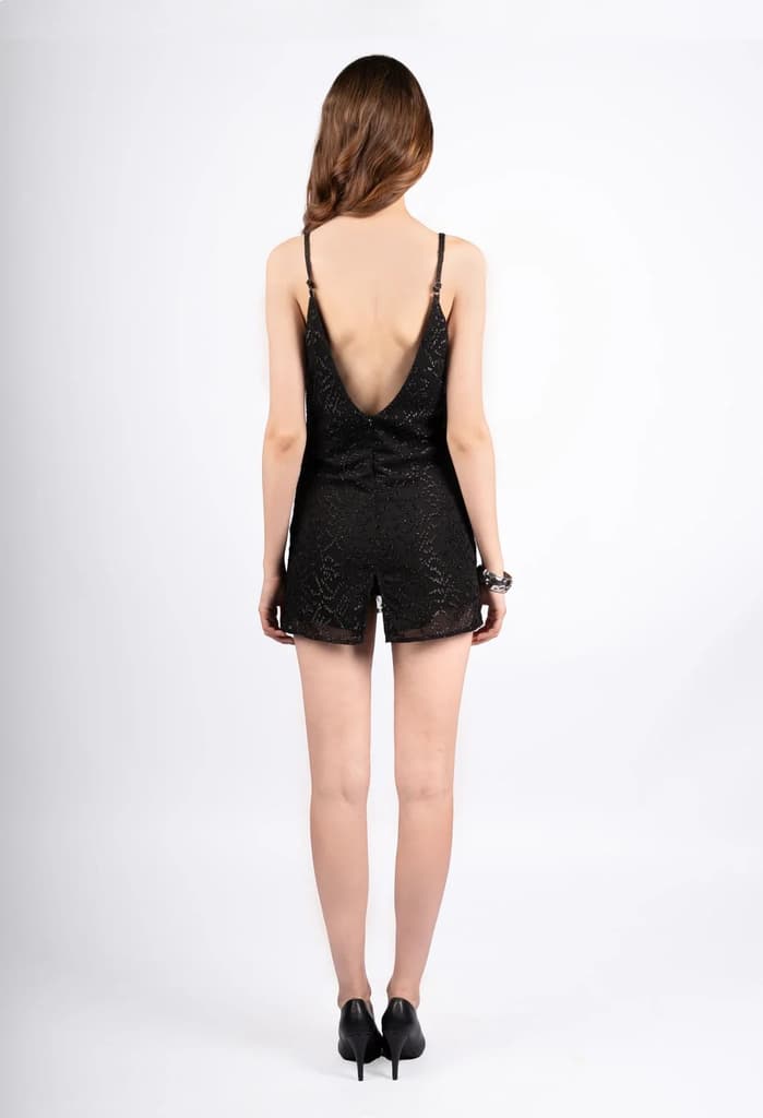 Black Fitted Party Dress in Poly Georgette Lurex — photo 6