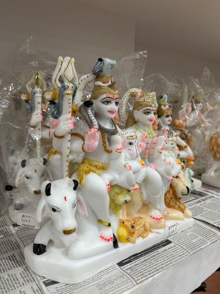 Hindu God Statue | Sculpture | Porcelain | White, Gold, Pink, Yellow, Green