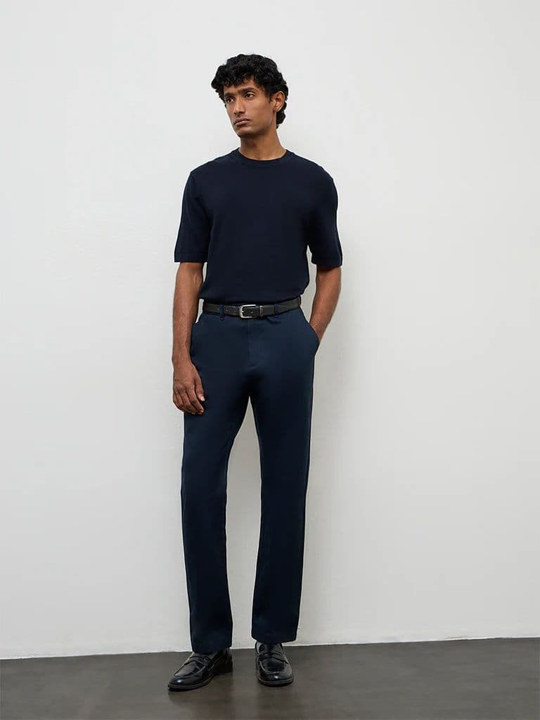 Ascot Navy Relaxed-Fit Cotton-Blend T-Shirt — photo 2