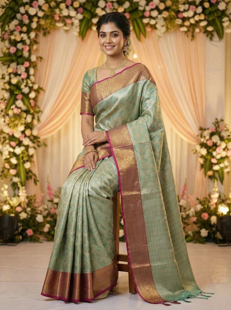 MIMOSA Women's Woven Design Kanjivaram Style Art Silk Saree with Blouse Piece - Rama (SA00002477RMFREE) — photo 4