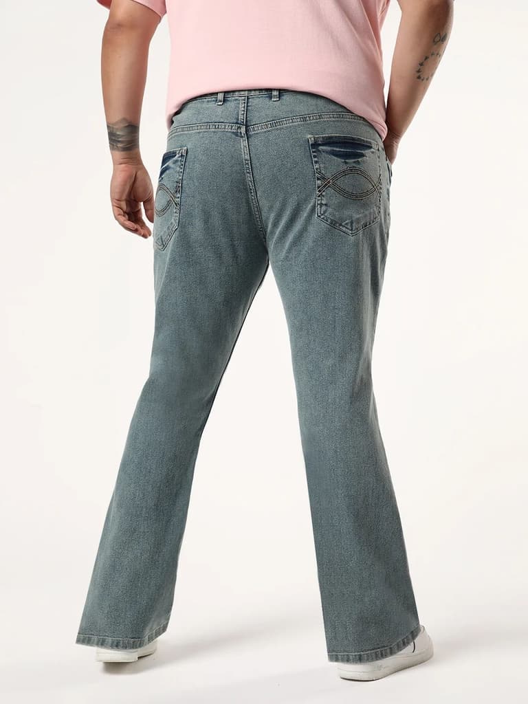Plus Men's Ice Blue Bootcut Fit Mid Rise Acid Wash Jeans Stretchable — photo 3