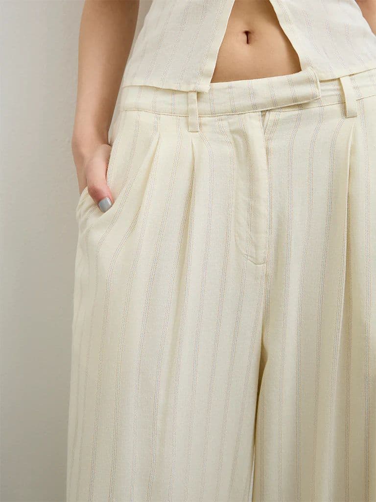Nuon Light Yellow Striped High-Rise Trousers — photo 3